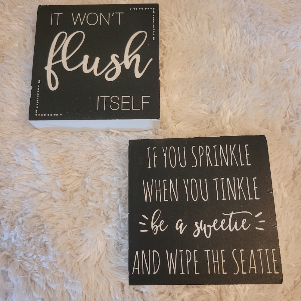 Black and White Cute Farmhouse Bathroom Toilet Decor Signs Set Of 2